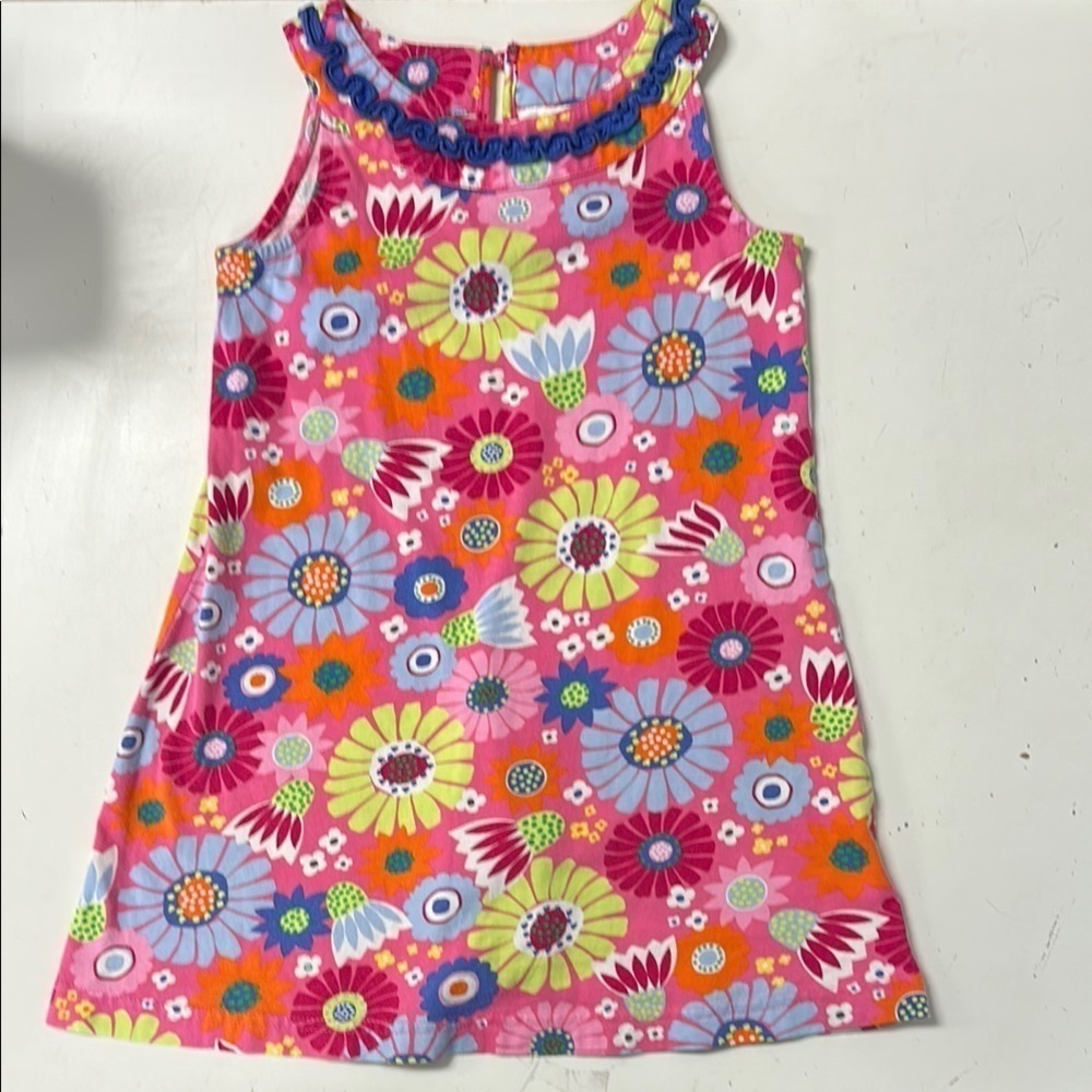 Hanna Andersson Pop Flower Ruffle Sleeveless Tank Dress 100 4T